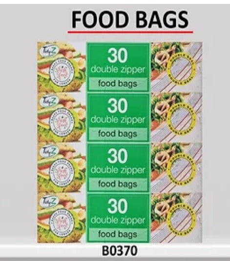 TIDYZ DOUBLE ZIPPER FOOD & FREEZER BAGS 30/PK