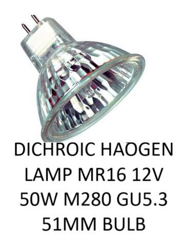 DICHROIC HAOGEN LAMP MR16 12V 50W M280 GU5.3 51MM BULB