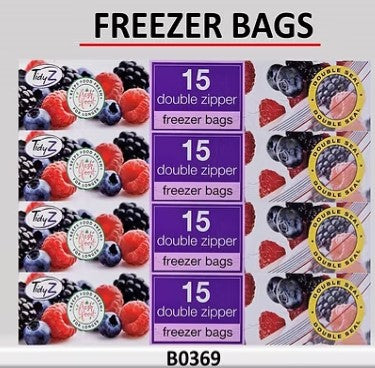 TIDYZ 15 P/K DOUBLE ZIPPER FREEZER BAGS 25CM