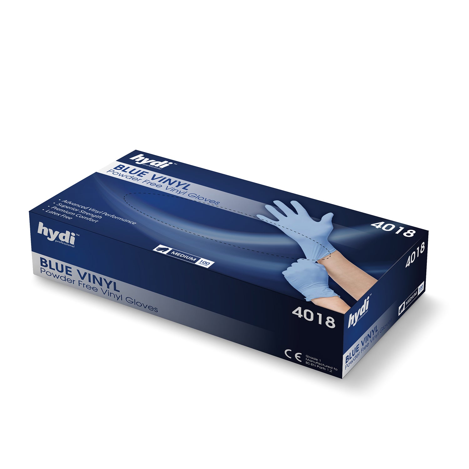 HYDI BLUE VINYL POWDER FREE GLOVES 100/PK - MEDIUM