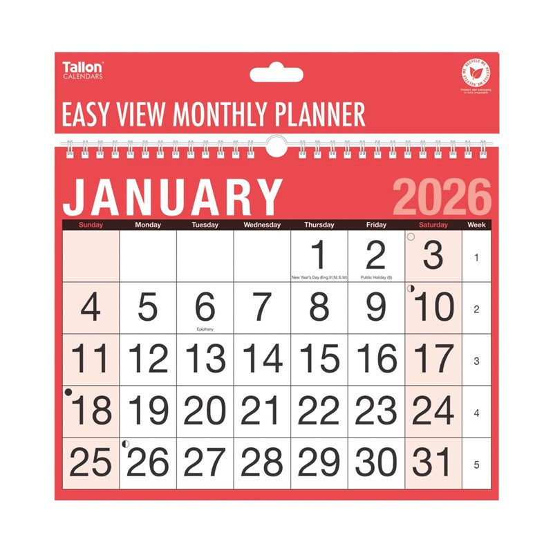 TALLON EASY VIEW MONTH TO VIEW CALENDER 2027