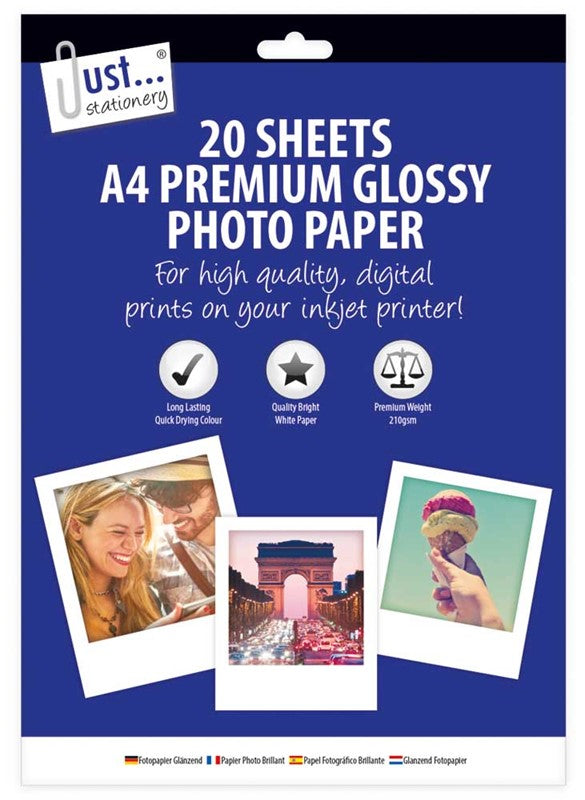 JUST STATIONERY A4 PREMIUM GLOSSY PHOTO PAPER 20/PK