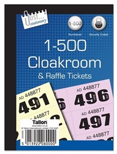 JUST STATIONERY 1-500 CLOAKROOM TICKET