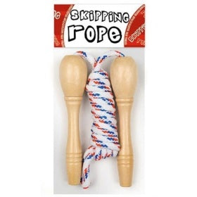 CHILDRENS KIDS SKIPPING ROPE WOODEN HANDLES