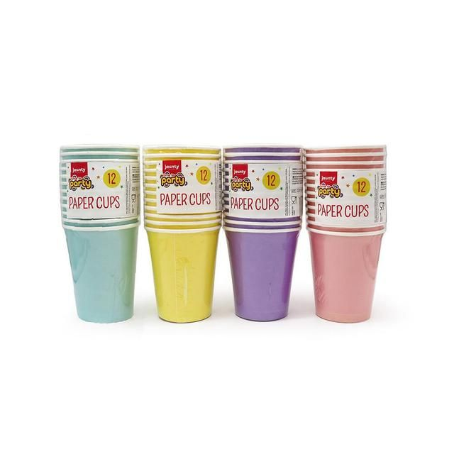 TIME TO PARTY COLOURFUL PAPER CUPS 12 PACK ASSORTED COLOURS