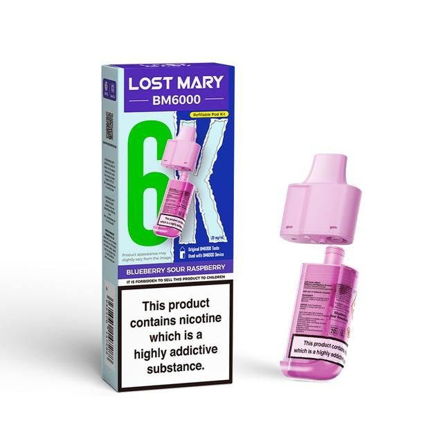 LOST MARY BM6000 BLUEBERRY SOUR RASPBERRY REFILLABLE POD KIT 20MG/ML