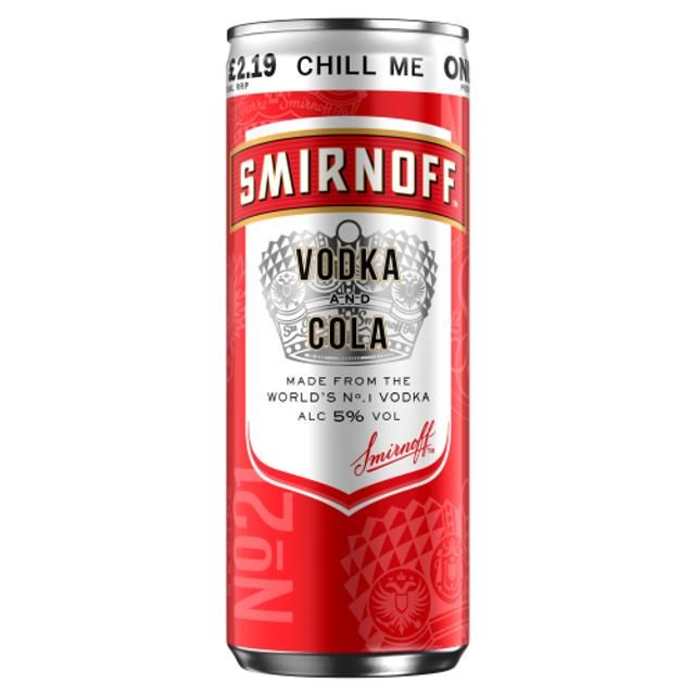 SMIRNOFF NO.21 VODKA AND COLA READY TO DRINK PREMIX CAN 250ML(CASE OF 12)
