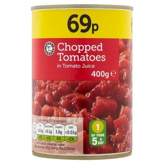 EURO SHOPPER CHOPPED TOMATOES IN TOMATO JUICE 400G (CASE OF 12 - 12 X 400G)