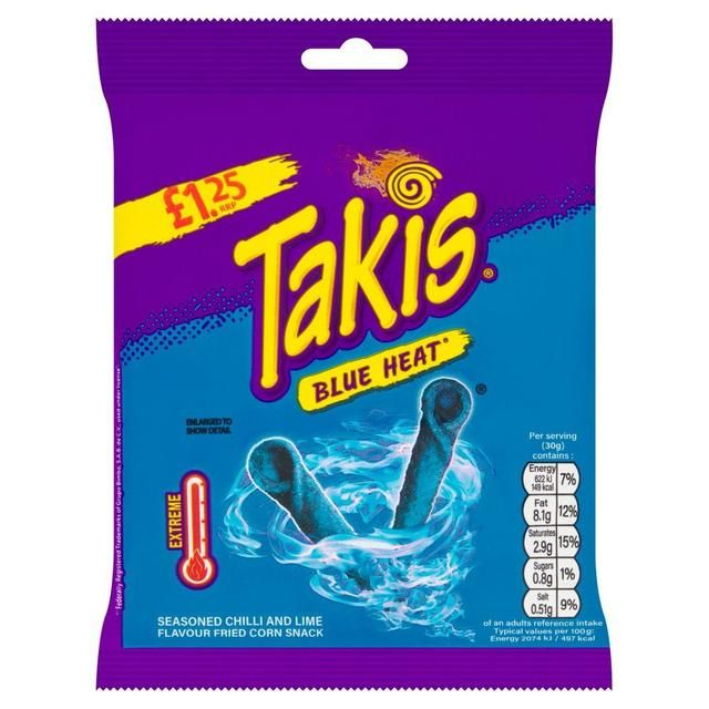 TAKIS BLUE HEAT SEASONED CHILLI AND LIME FLAVOUR FRIED CORN SNACK 55G